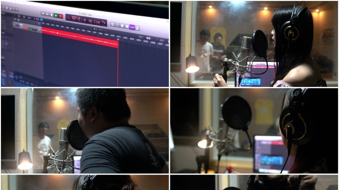 实拍在录音棚录音