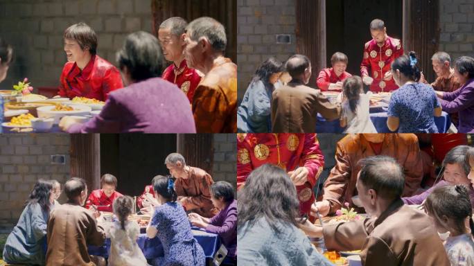 一家人吃饭团聚农村游子回家乡愁