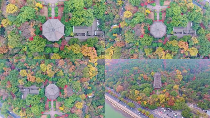 航拍秋天的杭州六和塔