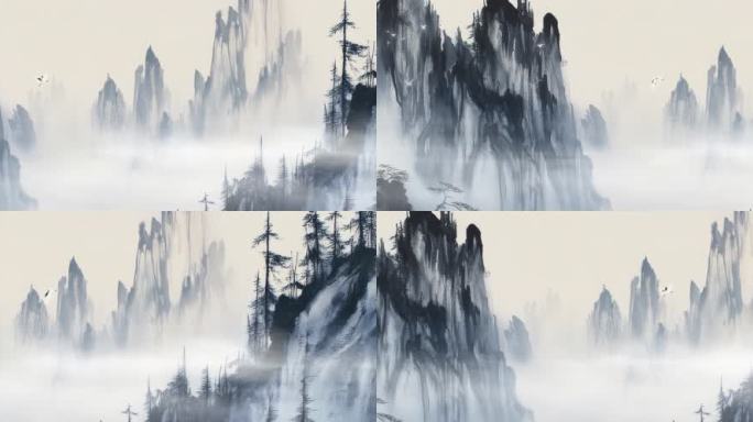 5K宽屏江南水墨山水背景国风意境水墨山水