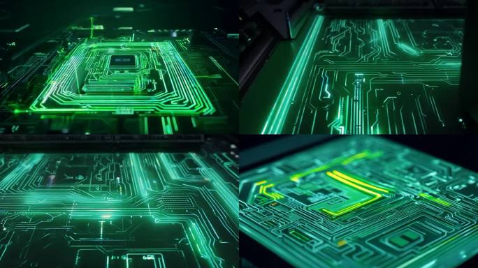 发光的绿色计算机电路板