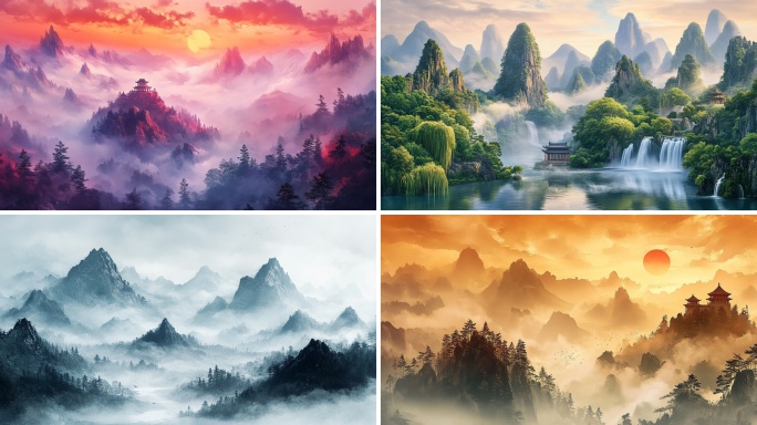 国风山水墨画背景视频 传统山水画卷