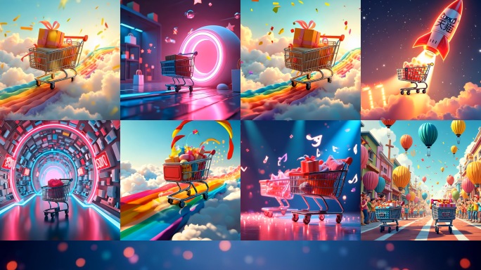 双十一片头-购物狂欢节动画-购物车
