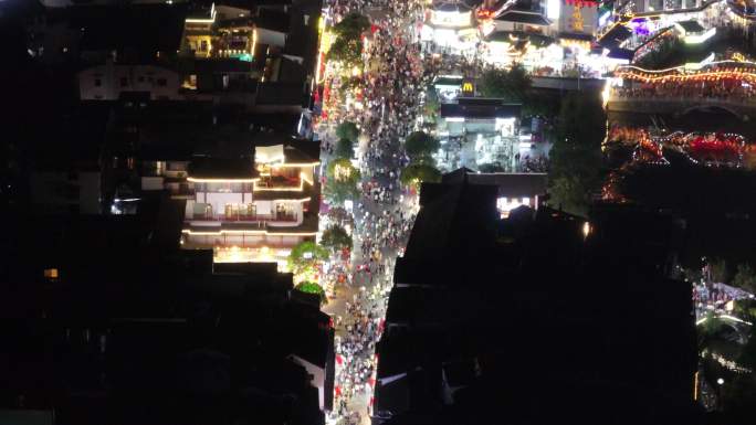 广西桂林阳朔西街夜景航拍