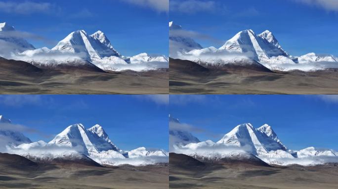 西藏日喀则卓木拉日雪山九星连湖航拍