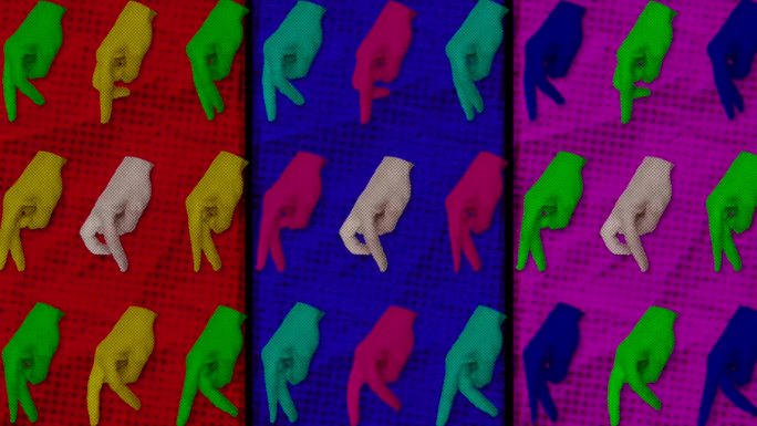 波普艺术图案与彩色的手指向下大胆的背景