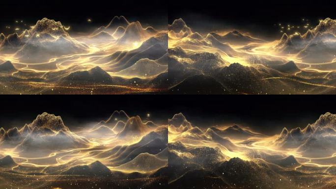 6K黑金山水粒子山大屏LED国风T台背景