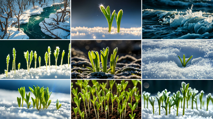 春暖花开冰雪融化植物生长生命能量破土而出