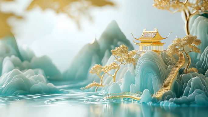 鎏金玉石中式山水古风舞台背景合集