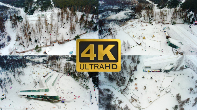 航拍雪绒花公园长白山二道白河镇