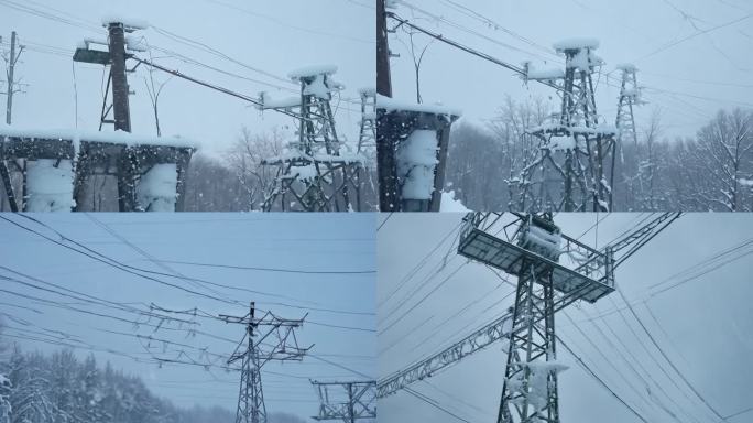 极寒天气中冻结的电力设备