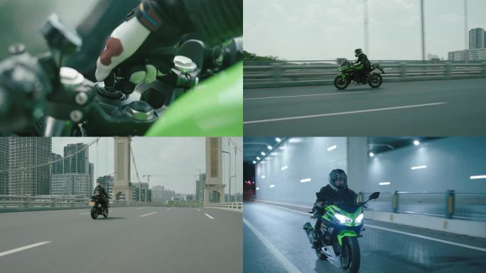 骑手 摩托车 骑行 穿越隧道机车飙车骑行