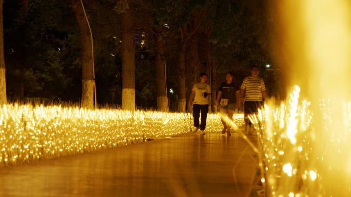 夜晚夜景夜间人群行人都市车流人流城市生活
