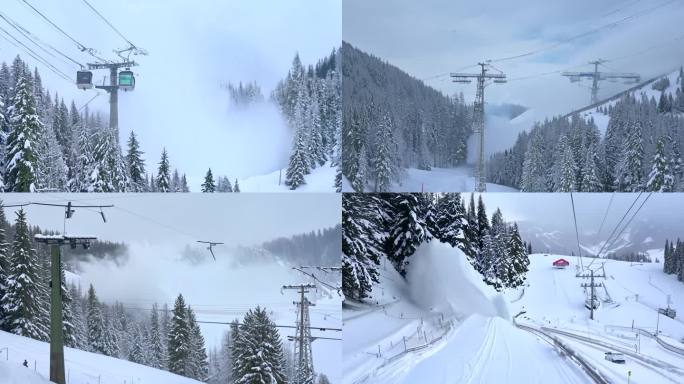 雪崩冲击滑雪场摧毁缆车设施