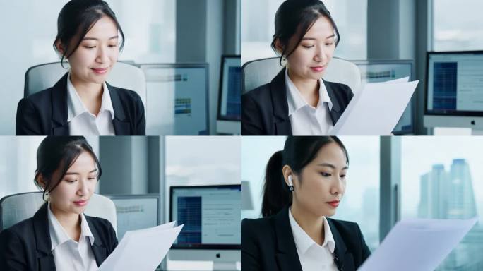 办公室里的年轻女助理整理会议纪要
