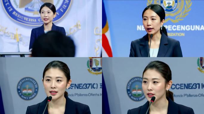 新闻发布会上的年轻女新闻发言人做政策解读