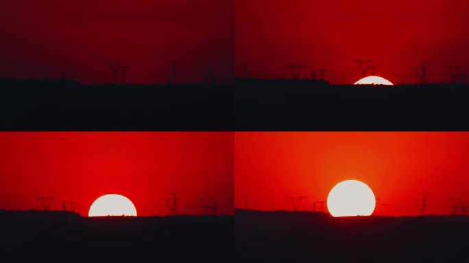 大山太阳特写升起电网