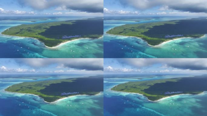 撤退的无人机拍摄了坐落在加勒比海的多米尼加共和国风景如画的岛屿。