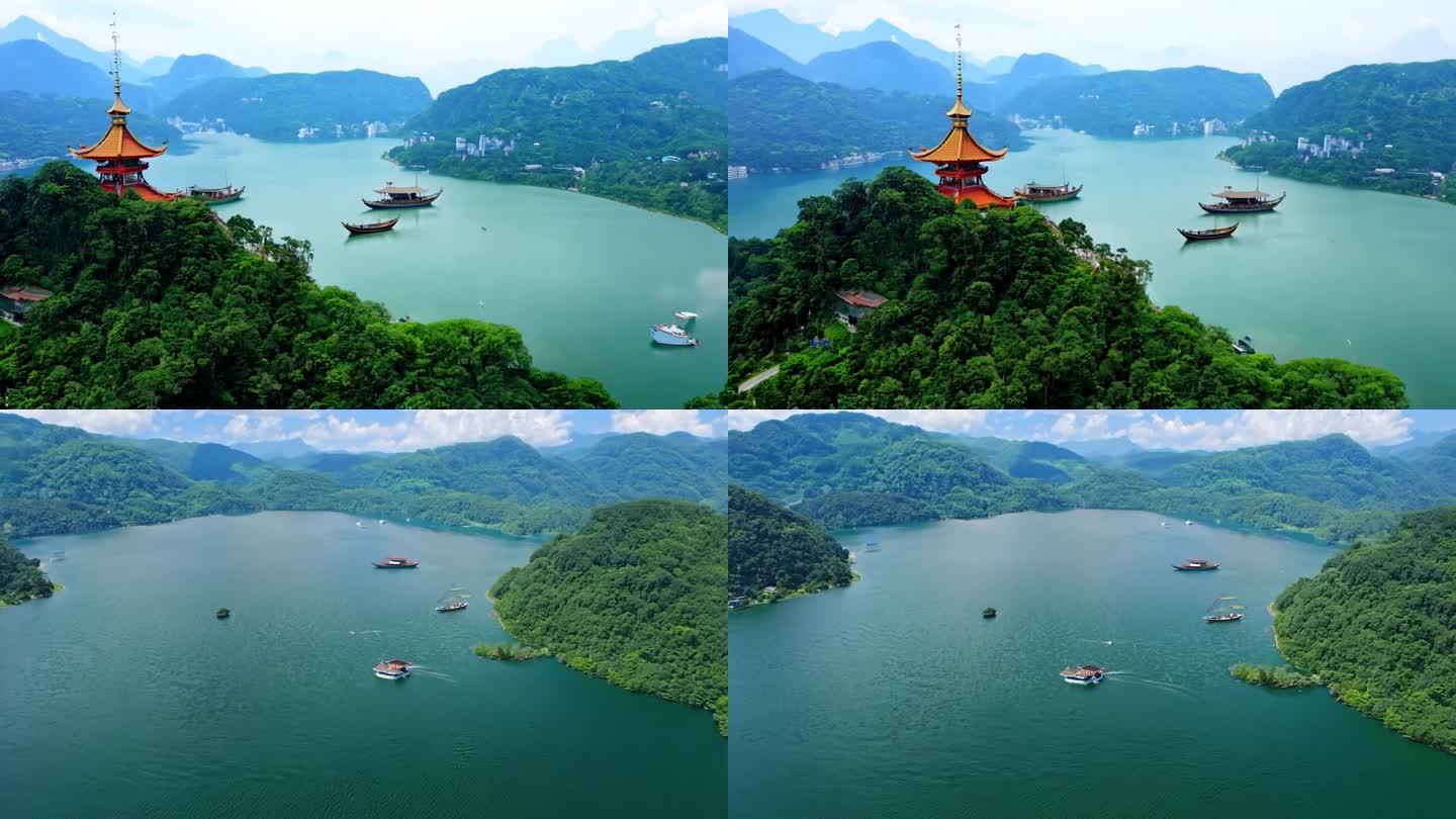 台湾南投县日月潭鸟瞰图