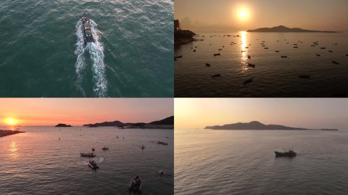 海上日出渔船港湾码头