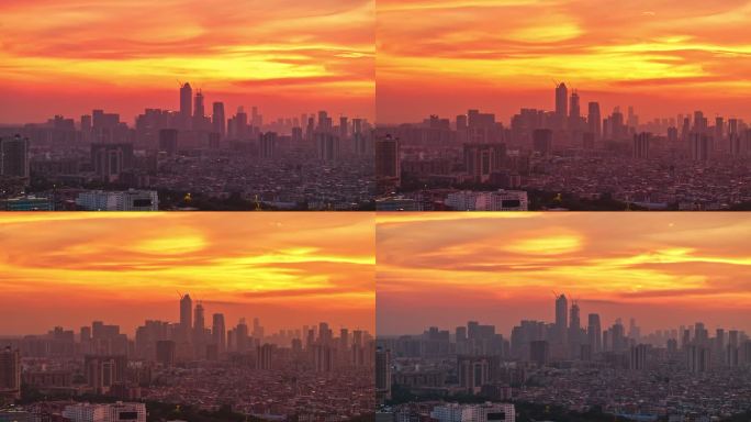 【商用4K】广州琶洲新城日出红霞