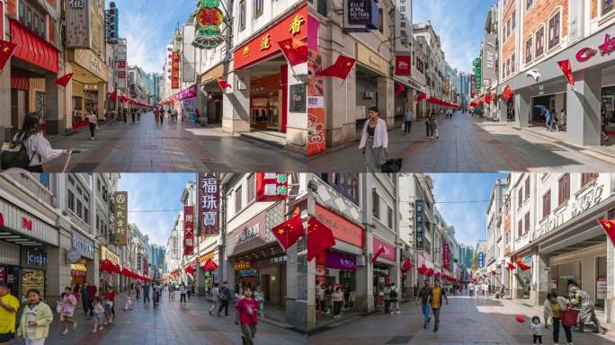 广州上下九步行街穿越人群大范围延时