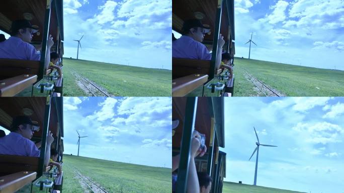 避暑打卡圣地假期游客乘坐观光车草原（原声