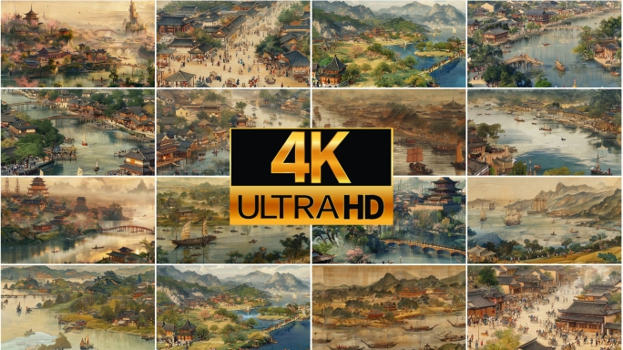 古代集市古代建筑4K