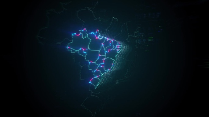 黑色数字背景的巴西地图，代表全球交流和全球金融