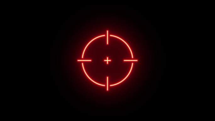 霓虹灯瞄准交叉，目标搜索和瞄准动画。发光的霓虹灯目标图标，循环动画。准星，瞄准，狙击目标，靶心，精准