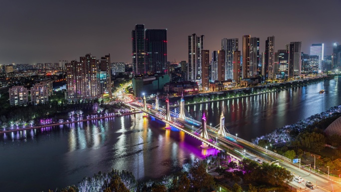 8K_北京通州京杭大运河夜景延时夜生活