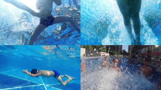 夏日小孩在泳池玩水