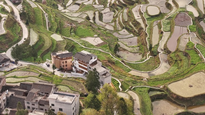 贵州黔东南自治州肇兴堂安侗寨梯田航拍风光