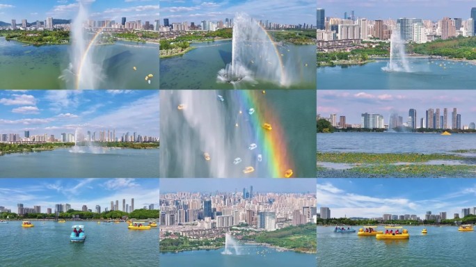 【4K精选】无锡蠡湖风光，百米高喷与彩虹