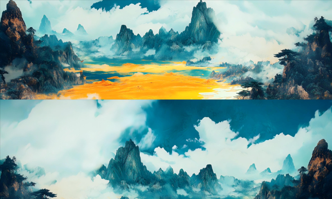 金黄色中国风山水背景宽屏