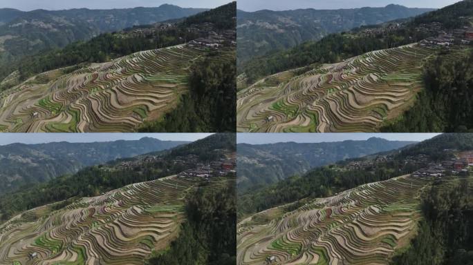 贵州黔东南加榜东鹏梯田加页古村落航拍风光