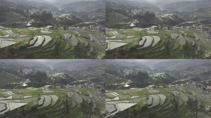 贵州黔东南自治州肇兴堂安侗寨梯田航拍风光