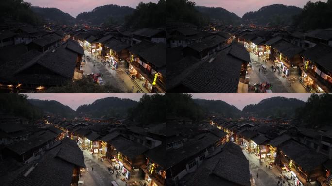 贵州黔东南肇兴侗寨古村落航拍夜景建筑风光