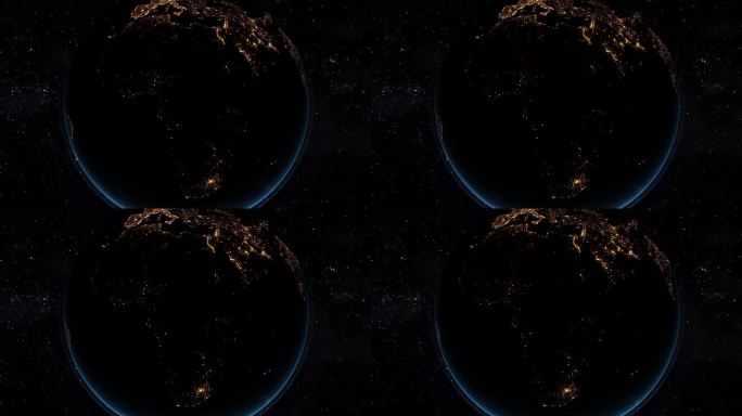 从太空拍摄的夜晚地球，显示了非洲和周边地区的城市灯光