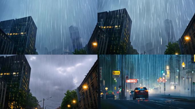城市雨夜 夜晚下雨大雨
