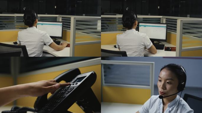 客服人员接打电话特写敲键盘