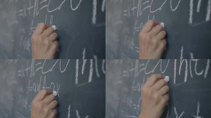 高中物理教学中女教师在黑板上书写符号的特写慢动作