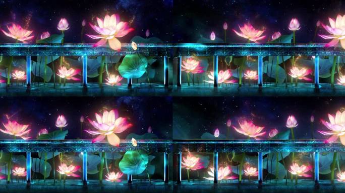 国潮中国风梦幻夜空荷花池塘vj