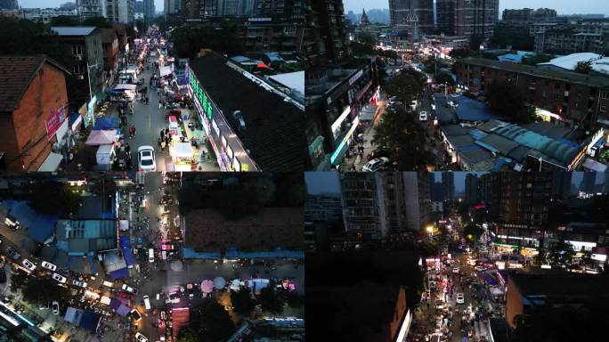 德阳旌阳区工农村云峰山路小吃街夜市航拍