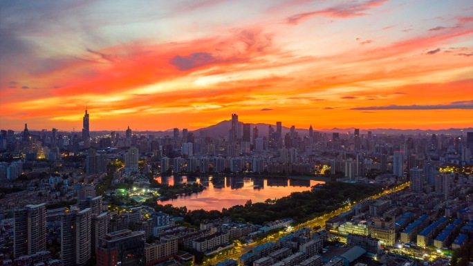 南京日出日落夜景航拍延时合集
