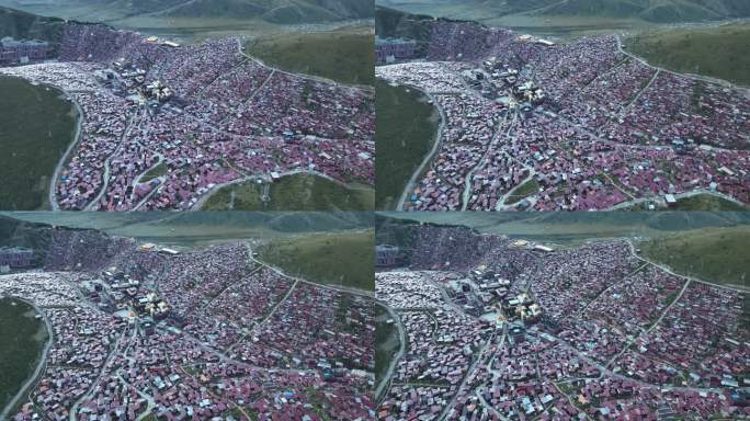 航拍四川甘孜色达县色达五明佛学院建筑群