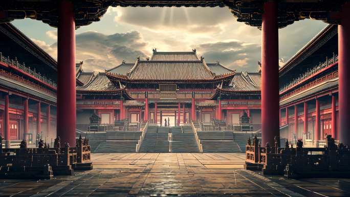 秦汉风格古建筑航拍皇宫未央宫古代宫