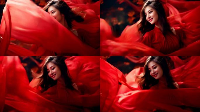 红衣少女在舞动的瞬间