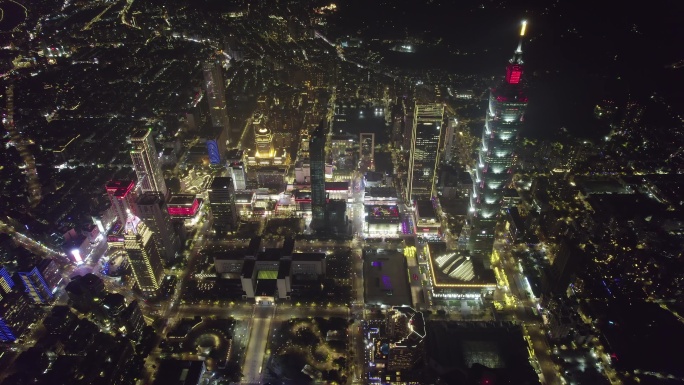 台湾台北101大楼夜景航拍【正版素材】