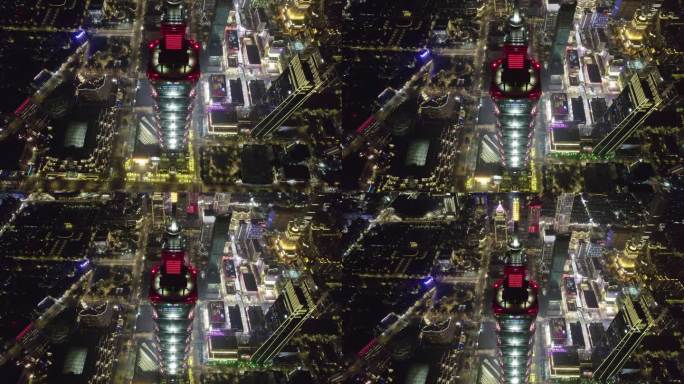 台湾台北101大楼夜景航拍【正版素材】
